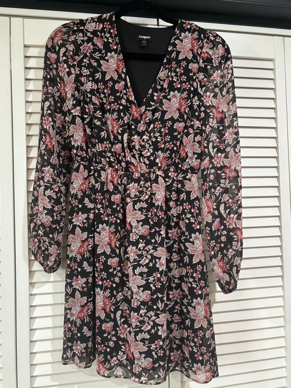 Express Black Floral Mini Dress with Pink and Cream Flowers